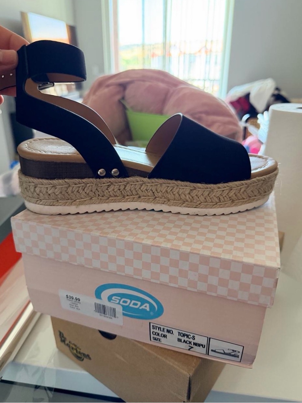 Soda Black Espadrille Platform Sandal with Ankle Strap